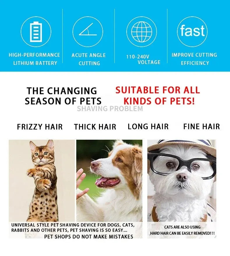 Cordless Pet Hair Clippers – Quiet, Precise Grooming for Dogs, Cats, and Rabbits