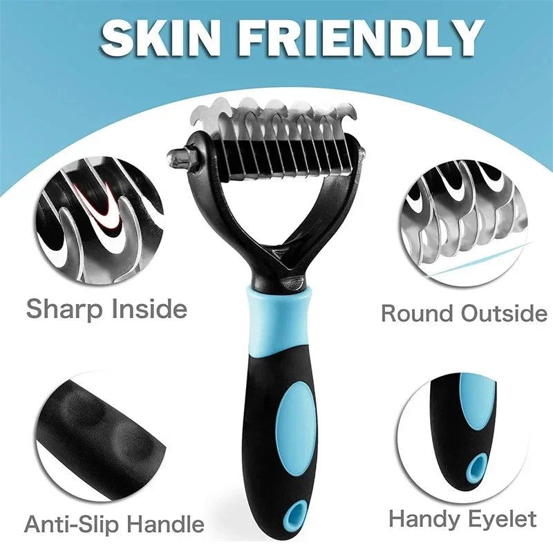 Professional 2-Sided Pet Deshedding Brush – Dog & Cat Dematting Comb | Undercoat Grooming Rake