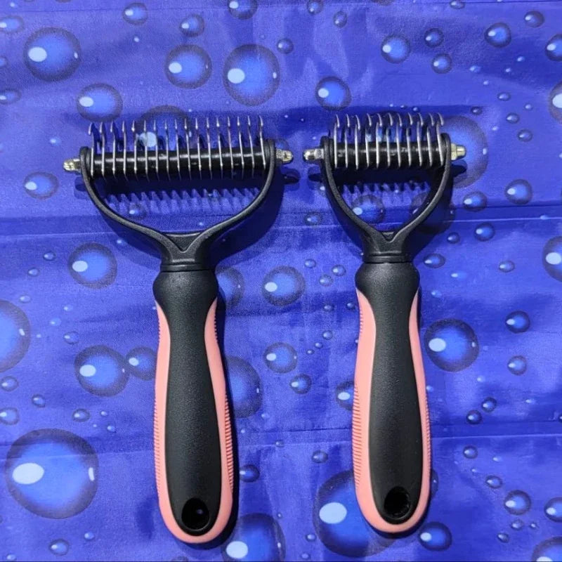 Professional 2-Sided Pet Deshedding Brush – Dog & Cat Dematting Comb | Undercoat Grooming Rake