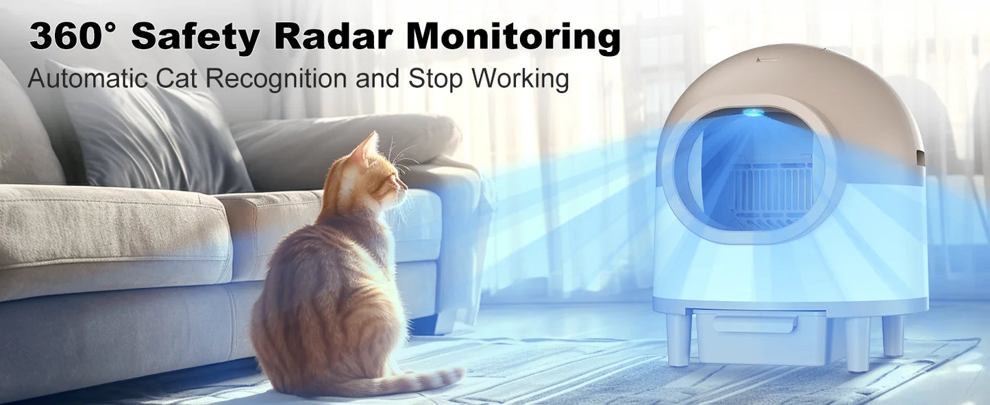 REDSASA 80L Smart Automatic Self-Cleaning Cat Litter Box – WiFi APP Control, UV Sterilization, Air Purification, Safety Sensors, for Multiple Cats up to 30 lbs