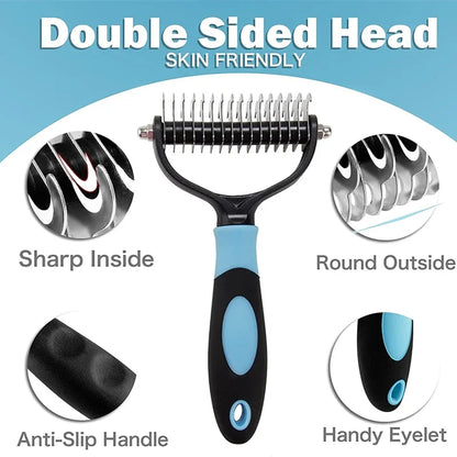 Professional 2-Sided Pet Deshedding Brush – Dog & Cat Dematting Comb | Undercoat Grooming Rake