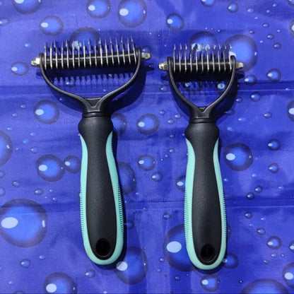 Professional 2-Sided Pet Deshedding Brush – Dog & Cat Dematting Comb | Undercoat Grooming Rake