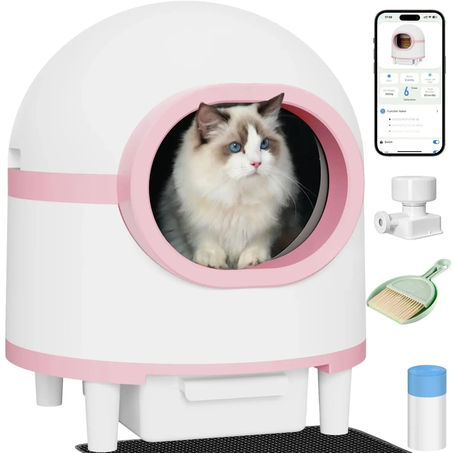 REDSASA 80L Smart Automatic Self-Cleaning Cat Litter Box – WiFi APP Control, UV Sterilization, Air Purification, Safety Sensors, for Multiple Cats up to 30 lbs