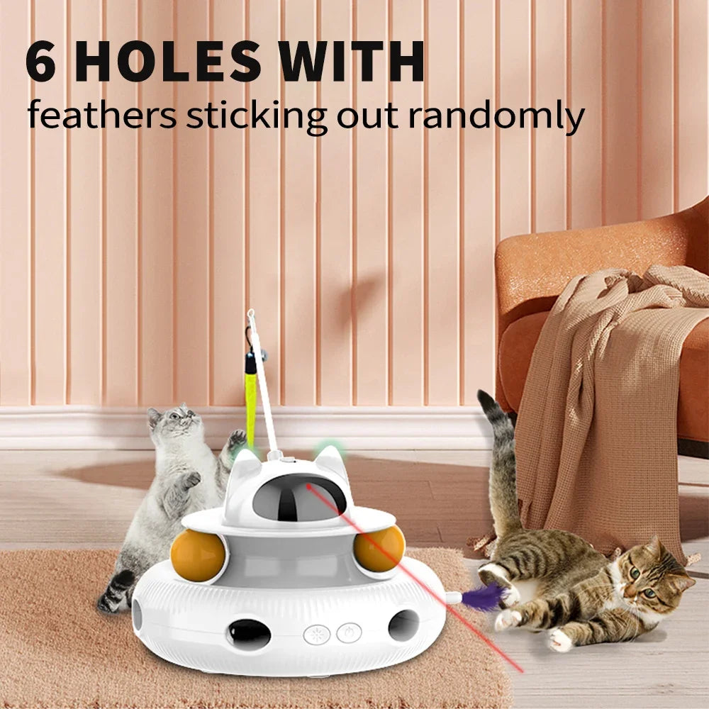 Moebypet 4-in-1 Interactive Cat Toy – Rechargeable Feather, Laser, Trackball & Teaser Wand