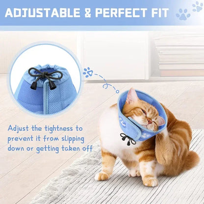 Adjustable Cat Cone Collar – Soft, Breathable, Anti-Bite Protective Recovery Neck Ring for Cats & Small Dogs