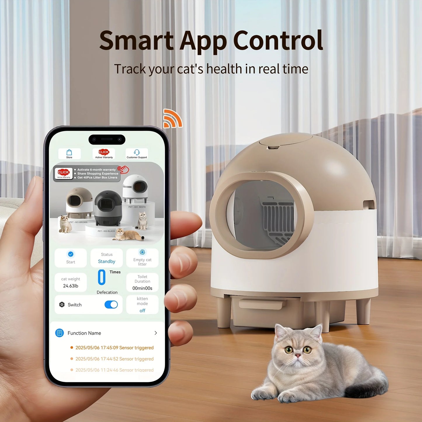 REDSASA 80L Smart Automatic Self-Cleaning Cat Litter Box – WiFi APP Control, UV Sterilization, Air Purification, Safety Sensors, for Multiple Cats up to 30 lbs