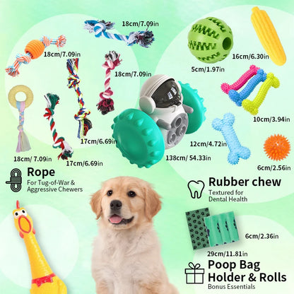 18-Piece Dog Toy Pack – Chew, Squeak, Food Dispensers & Interactive Toys
