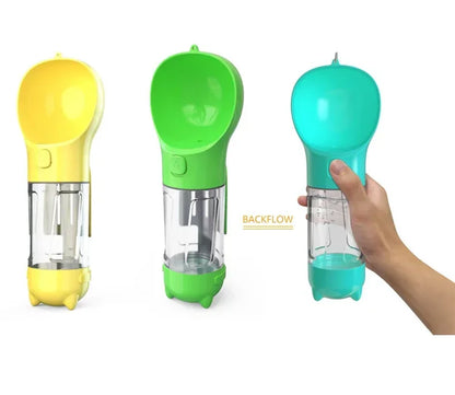 3 in 1 Portable Dog Water Bottle – Feeder, Drinker, and Poop Bag Dispenser for Outdoor Pet Travel