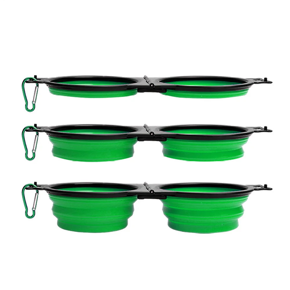 Foldable Double Dog Bowl – Travel Pet Feeder for Dogs & Cats | Slow Feeder, Water Bowl with Lock Clips for Walking, Hiking & Camping