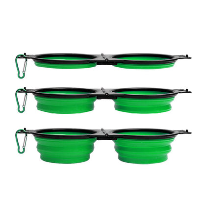 Foldable Double Dog Bowl – Travel Pet Feeder for Dogs & Cats | Slow Feeder, Water Bowl with Lock Clips for Walking, Hiking & Camping