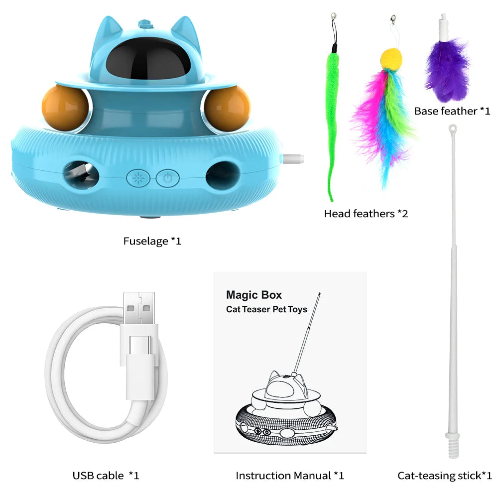 Moebypet 4-in-1 Interactive Cat Toy – Rechargeable Feather, Laser, Trackball & Teaser Wand