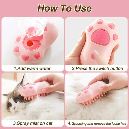 3-in-1 Electric Steam Pet Brush – Groom, Massage & De-Shed in One Easy Step!