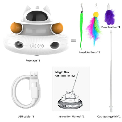Moebypet 4-in-1 Interactive Cat Toy – Rechargeable Feather, Laser, Trackball & Teaser Wand