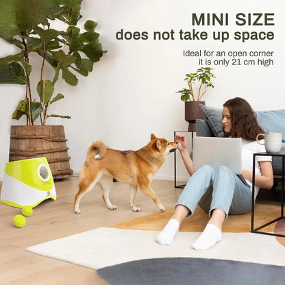 Automatic Dog Ball Launcher – Interactive Toy with 3 Ranges & 6 Mini Tennis Balls (Green)