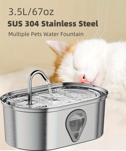 3.5L Large Capacity Stainless Steel Pet Water Fountain – Automatic Cat Water Dispenser with LED Light