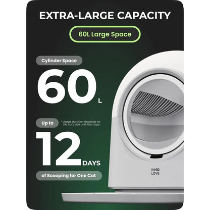Smart Automatic Self-Cleaning Cat Litter Box – 60L Extra-Large Capacity, Hands-Free Design, Anti-Pinch Safety, APP Alerts, Odor Control, for Cats 3–20 lbs