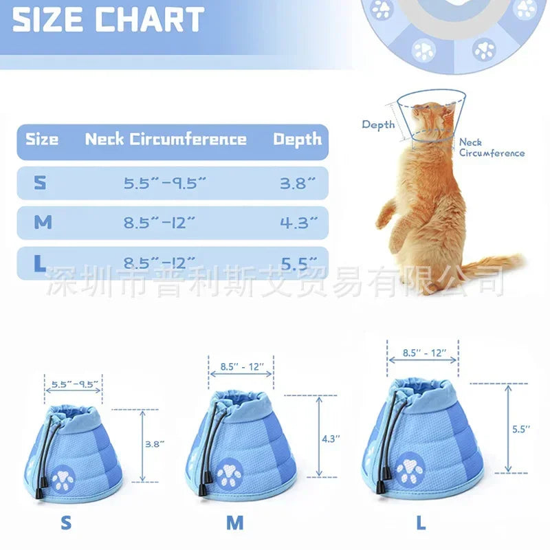 Adjustable Cat Cone Collar – Soft, Breathable, Anti-Bite Protective Recovery Neck Ring for Cats & Small Dogs