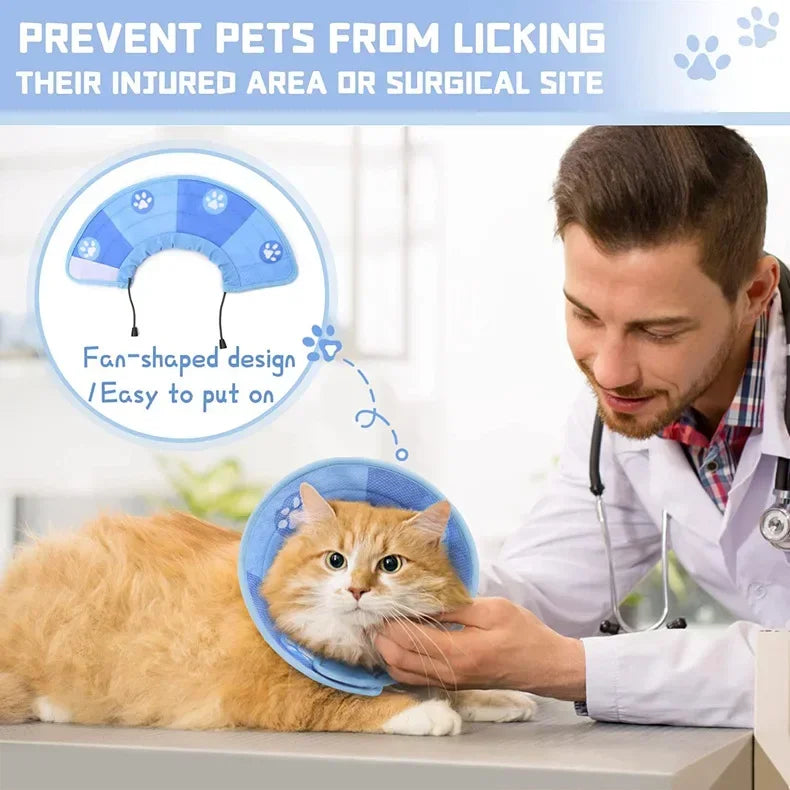 Adjustable Cat Cone Collar – Soft, Breathable, Anti-Bite Protective Recovery Neck Ring for Cats & Small Dogs