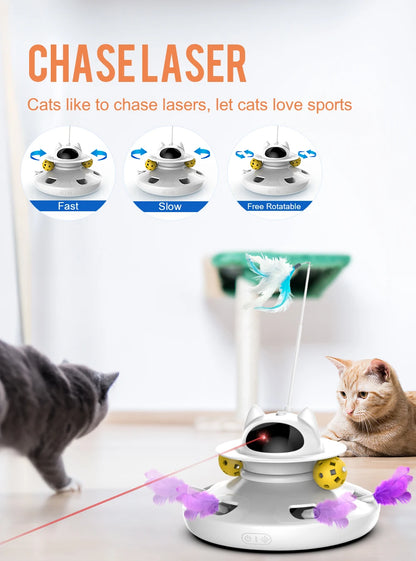 4-in-1 Smart Cat Toy Set – Automatic Feather, Laser, Ball & Wand Interactive Toy