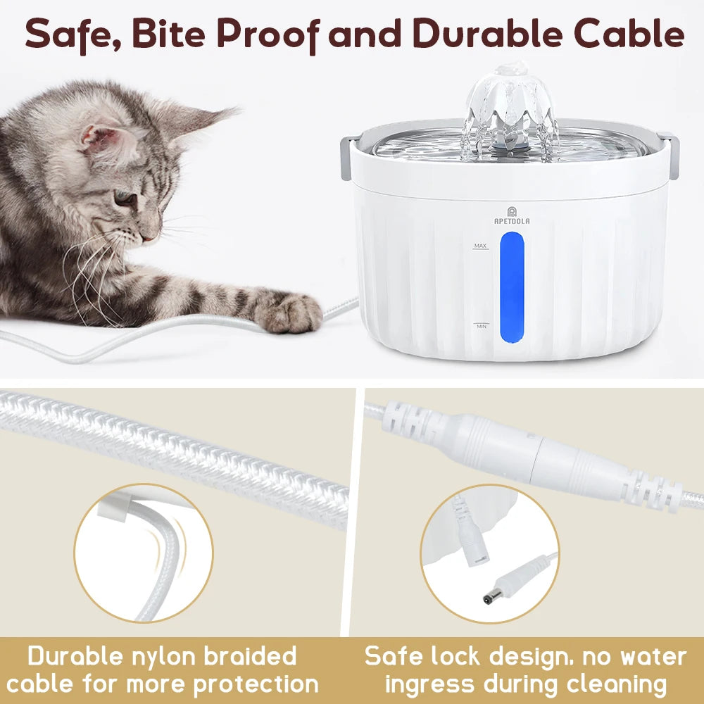 APETDOLA Automatic Cat Water Fountain – 2.1L Smart Pet Water Dispenser with Stainless Steel Tray, 6-Level Filtration, Ultra Quiet for Cats and Dogs