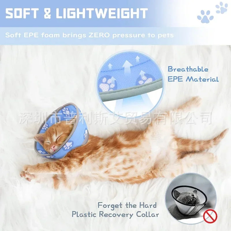 Adjustable Cat Cone Collar – Soft, Breathable, Anti-Bite Protective Recovery Neck Ring for Cats & Small Dogs
