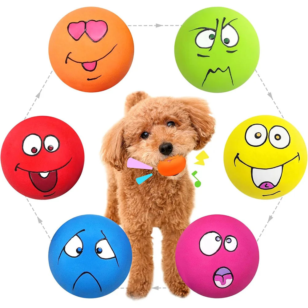 6-Pack Smile Face Squeaky Dog Balls – Soft Latex Interactive Toys for Small & Medium Dogs