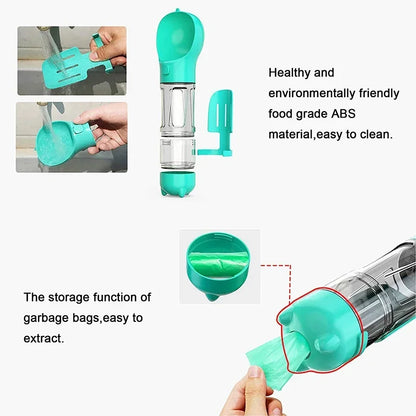 3 in 1 Portable Dog Water Bottle – Feeder, Drinker, and Poop Bag Dispenser for Outdoor Pet Travel