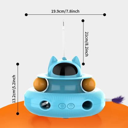 Moebypet 4-in-1 Interactive Cat Toy – Rechargeable Feather, Laser, Trackball & Teaser Wand