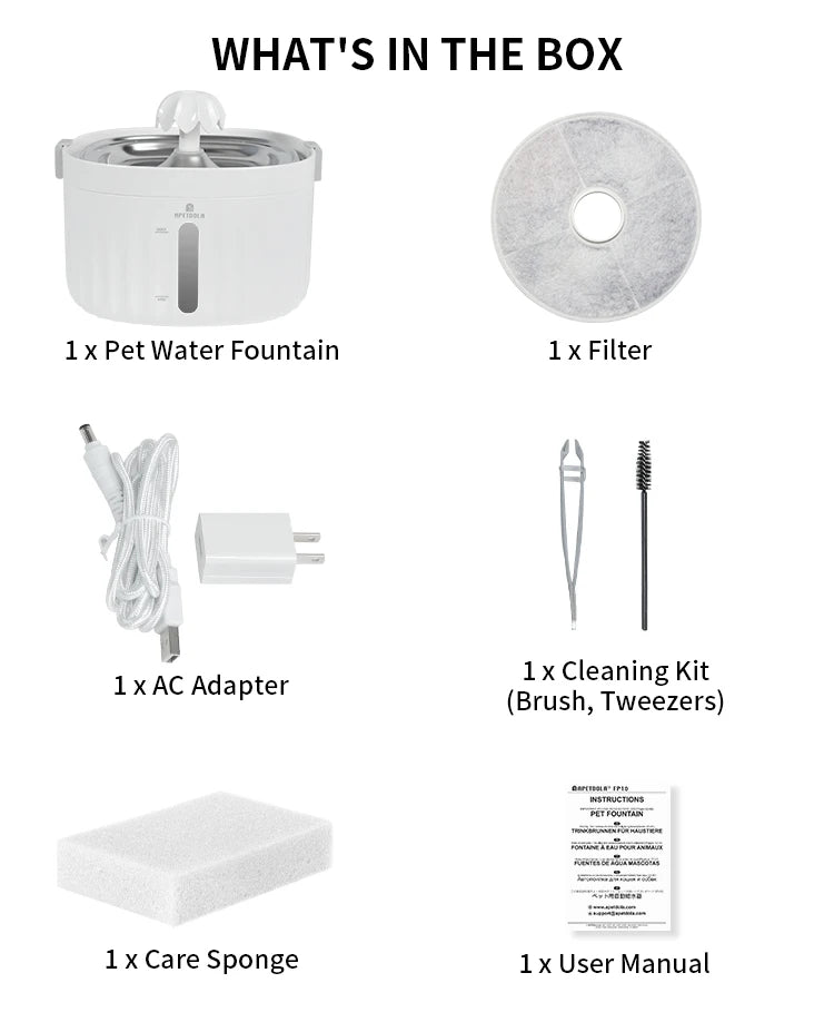 APETDOLA Automatic Cat Water Fountain – 2.1L Smart Pet Water Dispenser with Stainless Steel Tray, 6-Level Filtration, Ultra Quiet for Cats and Dogs