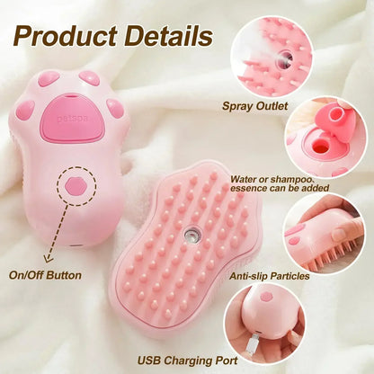 3-in-1 Electric Steam Pet Brush – Groom, Massage & De-Shed in One Easy Step!