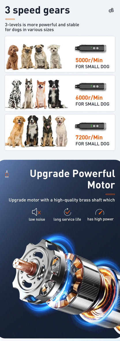 P3 Electric Pet Nail Grinder – Rechargeable Nail Clipper with 2 LED Lights for Dogs & Cats