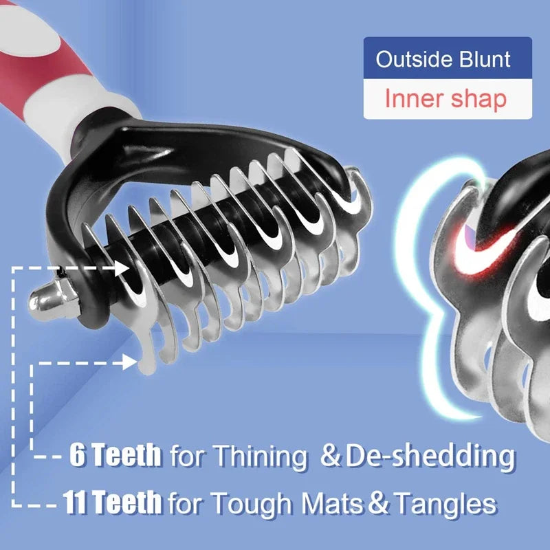 Professional 2-Sided Pet Deshedding Brush – Dog & Cat Dematting Comb | Undercoat Grooming Rake