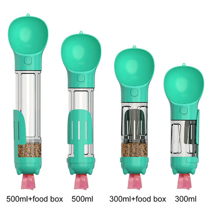3 in 1 Portable Dog Water Bottle – Feeder, Drinker, and Poop Bag Dispenser for Outdoor Pet Travel