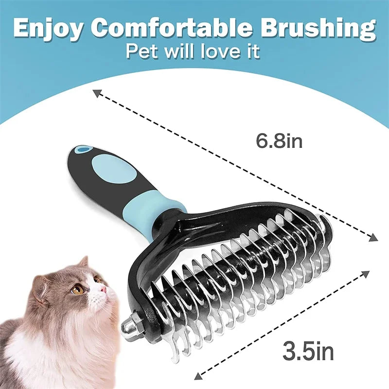 Professional 2-Sided Pet Deshedding Brush – Dog & Cat Dematting Comb | Undercoat Grooming Rake