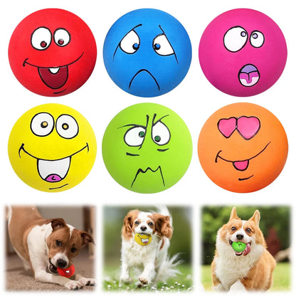 6-Pack Smile Face Squeaky Dog Balls – Soft Latex Interactive Toys for Small & Medium Dogs