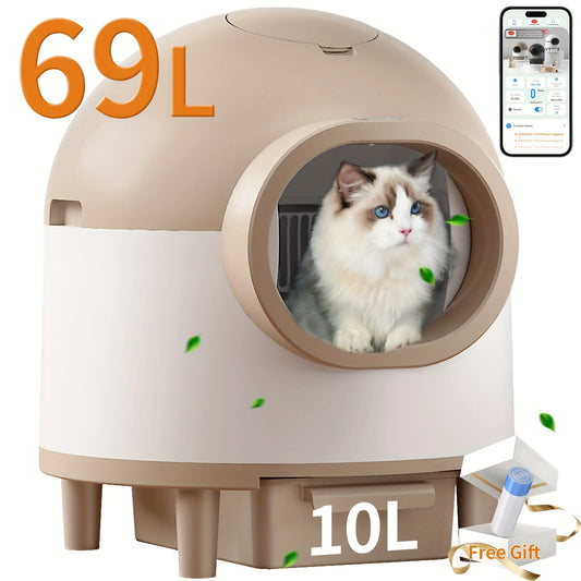 REDSASA 80L Smart Automatic Self-Cleaning Cat Litter Box – WiFi APP Control, UV Sterilization, Air Purification, Safety Sensors, for Multiple Cats up to 30 lbs