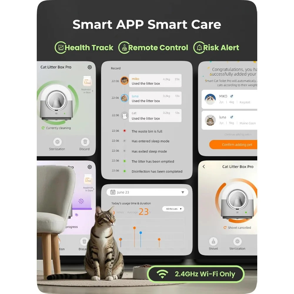 Smart Automatic Self-Cleaning Cat Litter Box – 60L Extra-Large Capacity, Hands-Free Design, Anti-Pinch Safety, APP Alerts, Odor Control, for Cats 3–20 lbs