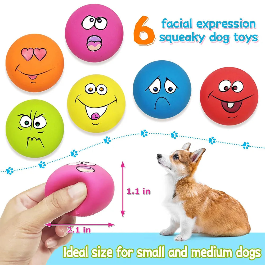 6-Pack Smile Face Squeaky Dog Balls – Soft Latex Interactive Toys for Small & Medium Dogs
