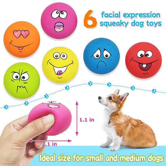 6-Pack Smile Face Squeaky Dog Balls – Soft Latex Interactive Toys for Small & Medium Dogs