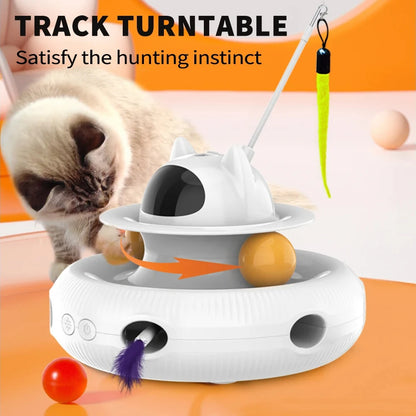 Moebypet 4-in-1 Interactive Cat Toy – Rechargeable Feather, Laser, Trackball & Teaser Wand