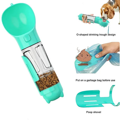3 in 1 Portable Dog Water Bottle – Feeder, Drinker, and Poop Bag Dispenser for Outdoor Pet Travel