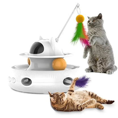 Moebypet 4-in-1 Interactive Cat Toy – Rechargeable Feather, Laser, Trackball & Teaser Wand
