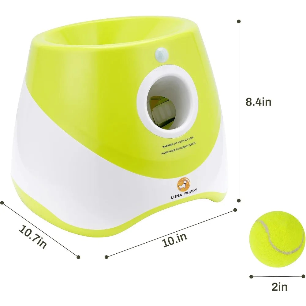 Automatic Dog Ball Launcher – Interactive Toy with 3 Ranges & 6 Mini Tennis Balls (Green)