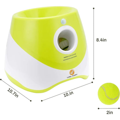 Automatic Dog Ball Launcher – Interactive Toy with 3 Ranges & 6 Mini Tennis Balls (Green)