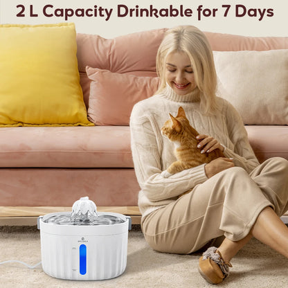 APETDOLA Automatic Cat Water Fountain – 2.1L Smart Pet Water Dispenser with Stainless Steel Tray, 6-Level Filtration, Ultra Quiet for Cats and Dogs