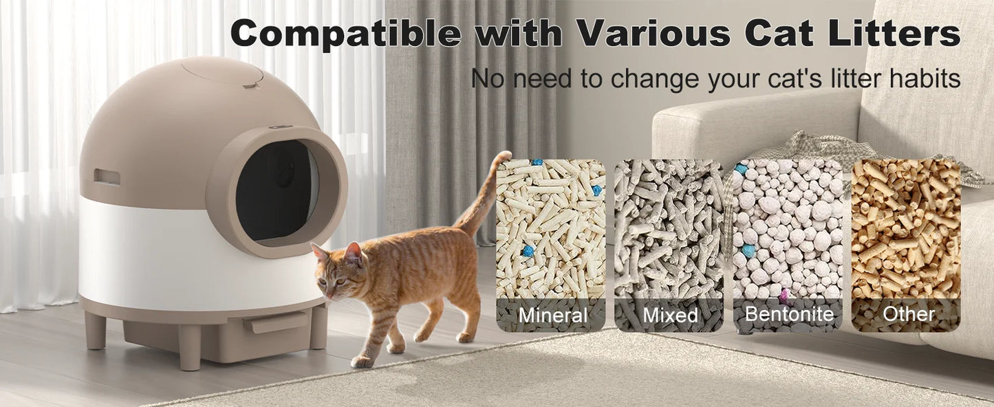 REDSASA 80L Smart Automatic Self-Cleaning Cat Litter Box – WiFi APP Control, UV Sterilization, Air Purification, Safety Sensors, for Multiple Cats up to 30 lbs