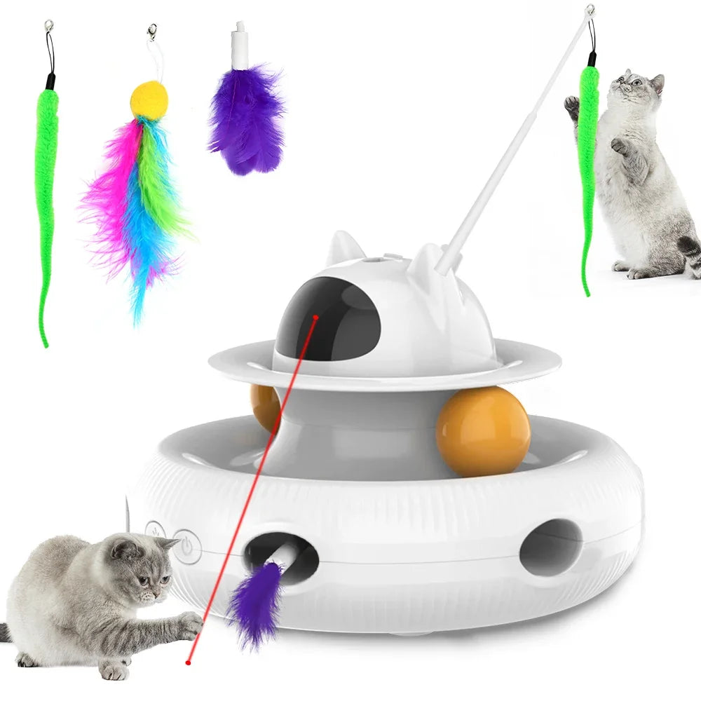 Moebypet 4-in-1 Interactive Cat Toy – Rechargeable Feather, Laser, Trackball & Teaser Wand