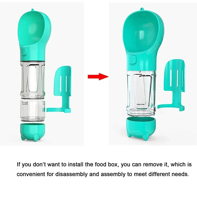 3 in 1 Portable Dog Water Bottle – Feeder, Drinker, and Poop Bag Dispenser for Outdoor Pet Travel