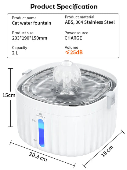 APETDOLA Automatic Cat Water Fountain – 2.1L Smart Pet Water Dispenser with Stainless Steel Tray, 6-Level Filtration, Ultra Quiet for Cats and Dogs