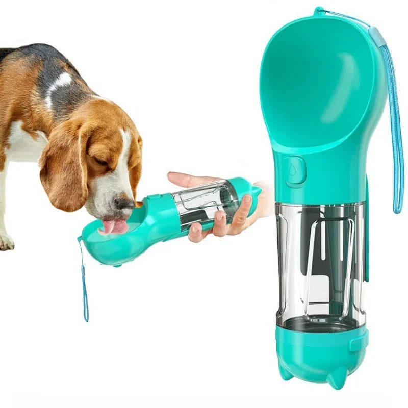 3 in 1 Portable Dog Water Bottle – Feeder, Drinker, and Poop Bag Dispenser for Outdoor Pet Travel